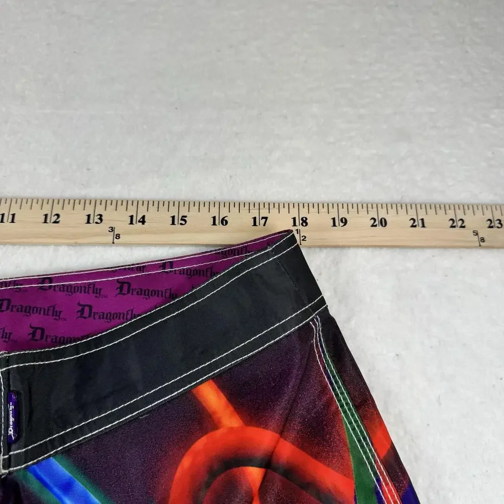 Dragonfly Swim Shorts Mens Size 36 Purple Hendrix Electric Haze Board Graphic